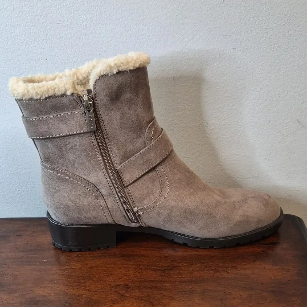 Unisa Taupe Suede Shearling-Lined Buckle Ankle Boots Size 9.5M